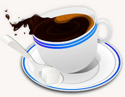 Coffee mug with a spill for the The Hilarious Hijinks of Ms. Mugshot and Mr. Coffee